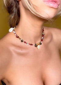 Dust Rose Natural Stone & Shell Choker Necklace |  Denali Brand