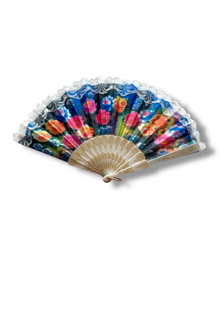 Vintage Y2K Hand Fan Collection – Sequin Embellished Lace & Tassel Fans | Pastel Pink, Blue, Black Silver, Hot Pink Gold, & Rainbow Floral (8” Folded)