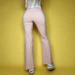 Low Rise Pink Pinstripe Grommet-Belt Clingy Flared Trouser | Size 3/4