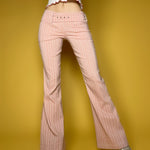 Low Rise Pink Pinstripe Grommet-Belt Clingy Flared Trouser | Size 3/4