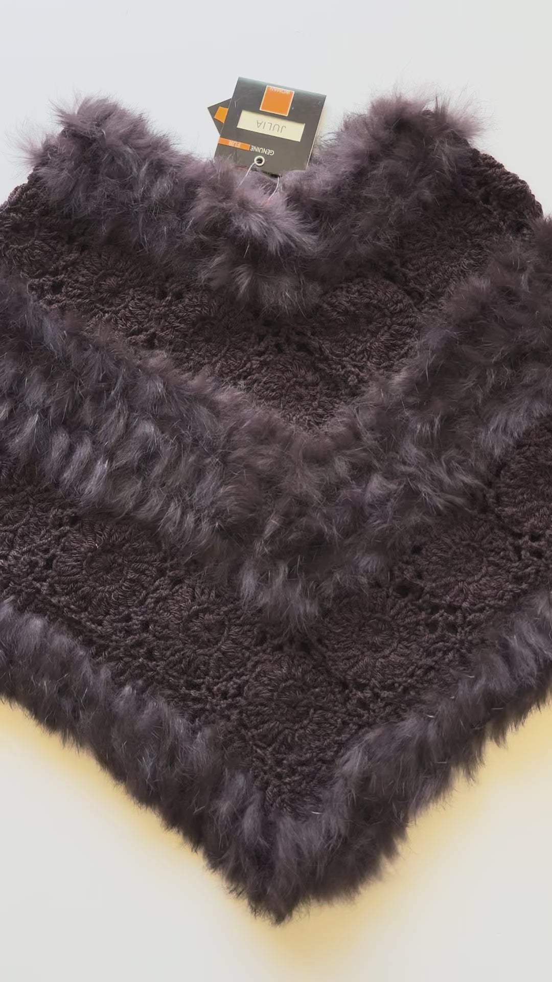 Vintage 1990s Rabbit Fur Crochet Bolero | Espresso Brown Granny Square Shawl | Boho Holiday Gift | Julia Deadstock