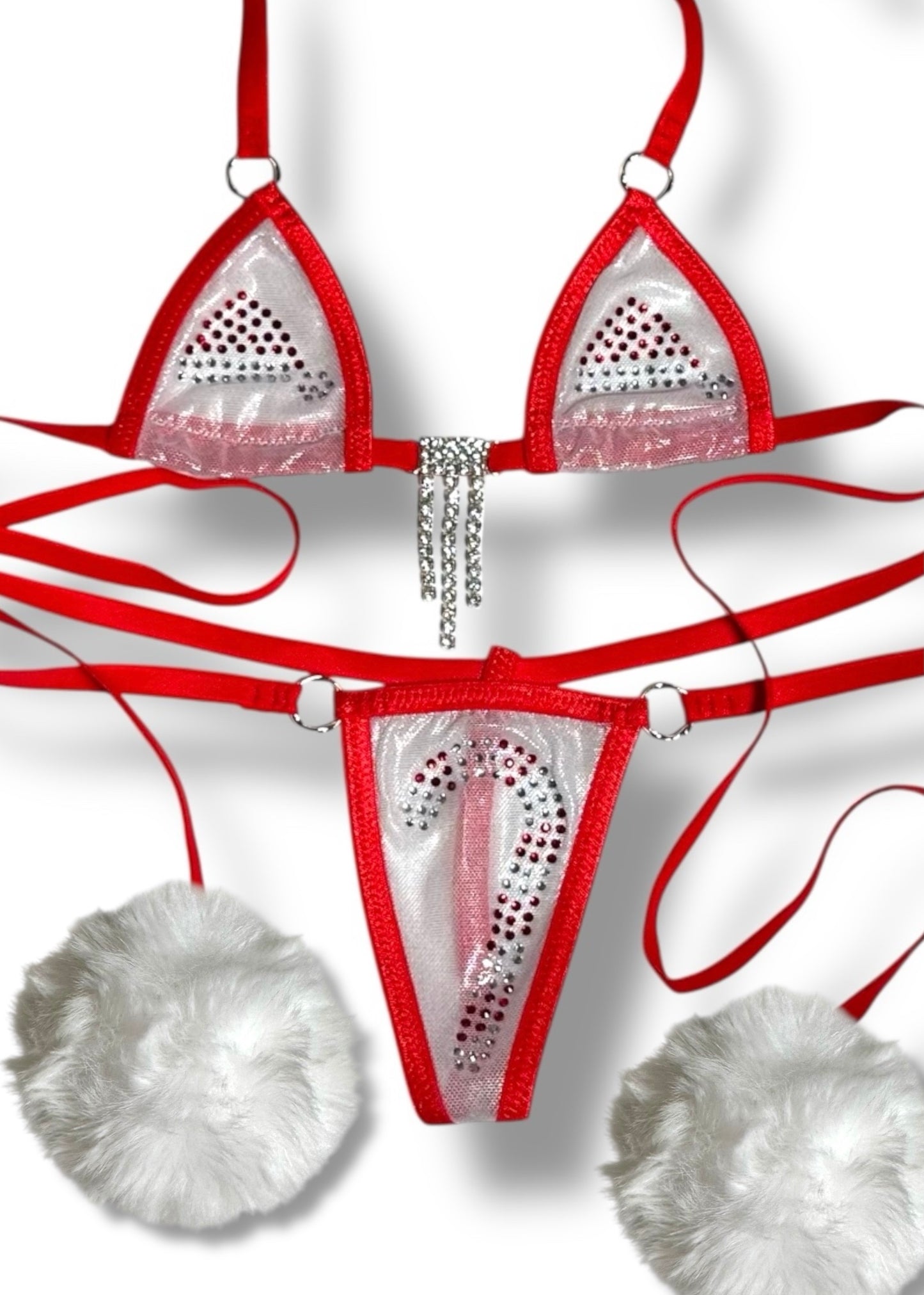 Crystal Candy Cane Holiday Micro-Lingerie Set XS | Handmade USA
