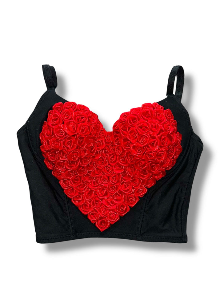 Queen of Hearts Rose Bustier – Y2K Push-Up Crop Top | Vintage Deadstock