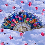 Rainbow Painted Lacey Hand Fan