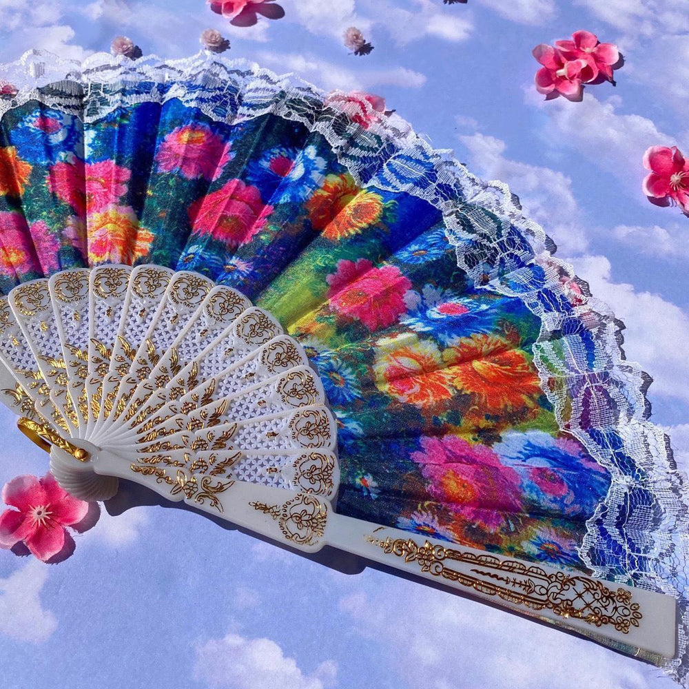 Rainbow Painted Lacey Hand Fan