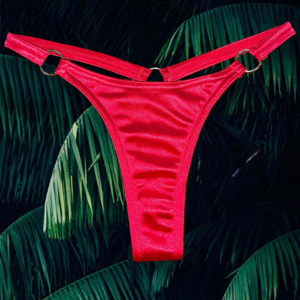 
                      
                        90's Red O-Ring Thong Minimalist Bikini Bottom Satin, Coquette | Medium
                      
                    