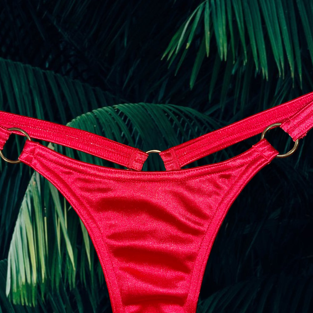 
                      
                        90's Red O-Ring Thong Minimalist Bikini Bottom Satin, Coquette | Medium
                      
                    