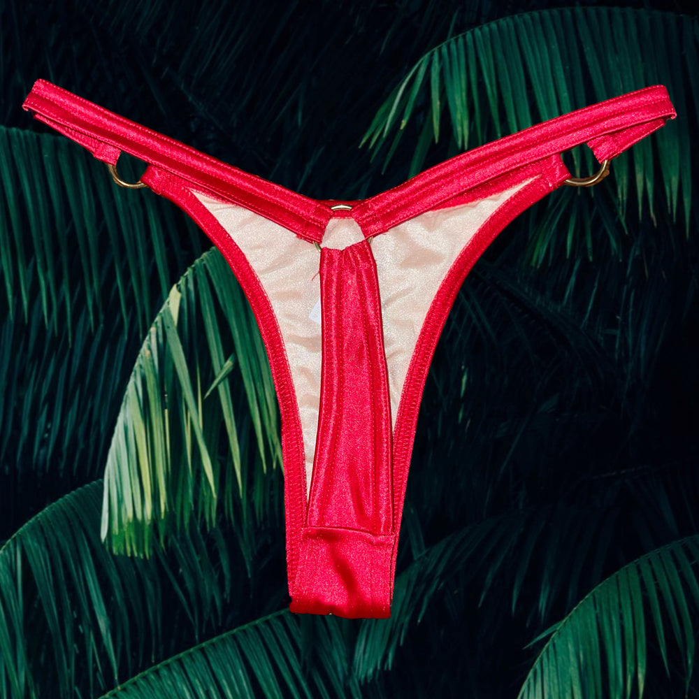 
                      
                        90's Red O-Ring Thong Minimalist Bikini Bottom Satin, Coquette | Medium
                      
                    