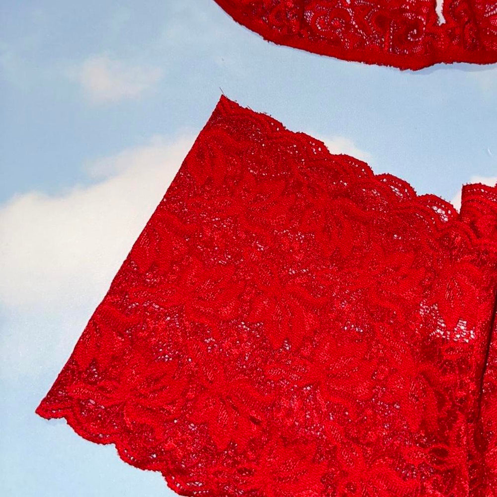 
                      
                        Y2K Red Hot Lace Bralette & Matching Cheeky Short Panty Sexy Lingerie Set
                      
                    