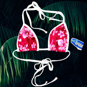 Y2K Minimalist Red Tropical Floral String Slide Triangle Bikini Top