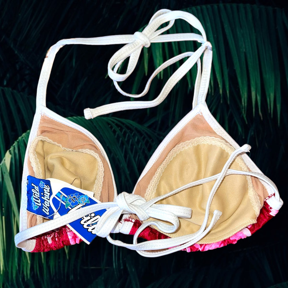 Drawstring Slide 90’s Minimalist Red Tropical Floral String Slide Triangle Bikini Top ...