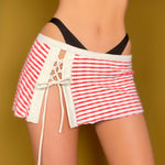 Y2K Low Rise Preppy Terrycloth Pinstripe Side Slit Mini Skirt Cover-Up | Red