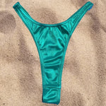 90's Teal Satin Clip-Side Thong Minimalist Bikini Bottom, Ultra Flattering Fit | MEDIUM