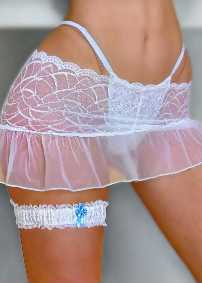 Vintage Lacey White Thigh-Garter Band with Pastel Blue Ribbon Denali Brand Vintage Lacey White Thigh-Garter Band with Pastel Blue Ribbon Denali Brand