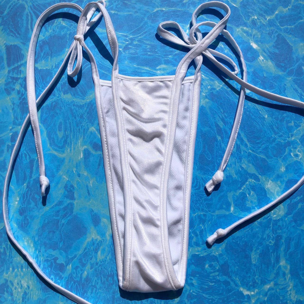 Y2K Tie Side Thong Bikini Bottom | White