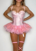 Ballet-Core 90s Satin Lace Trim Coquette Strappy Bustier Corset Top | Pastel Pink