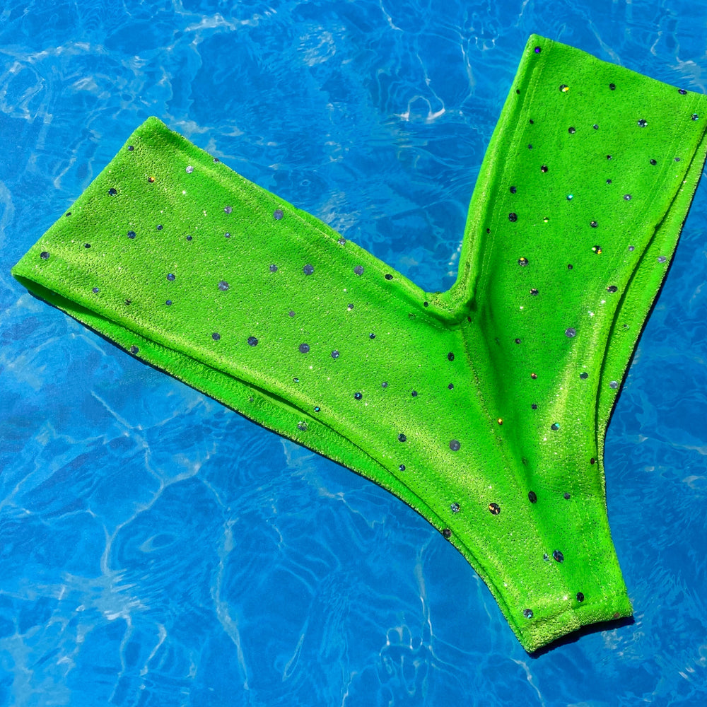 Green Velvet Shimmer V-Cheeky Bikini Bottom | Denali Brand