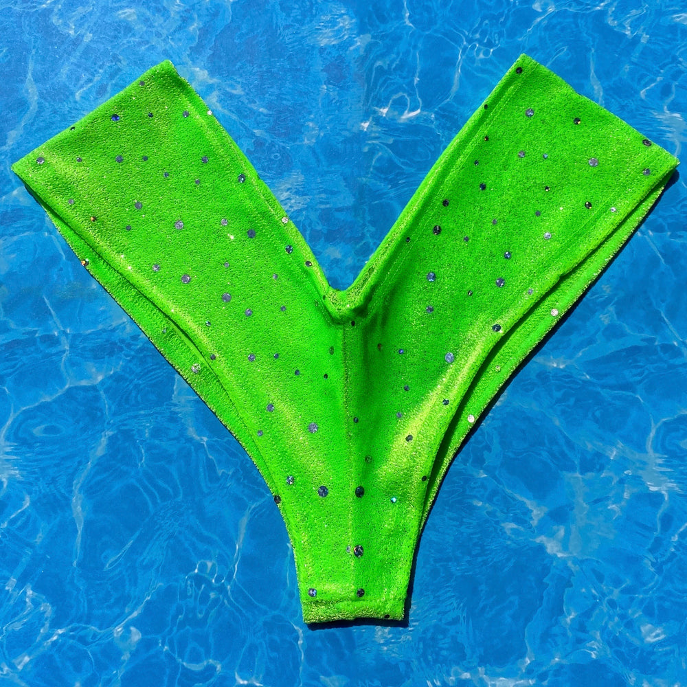 Green Velvet Shimmer V-Cheeky Bikini Bottom | Denali Brand