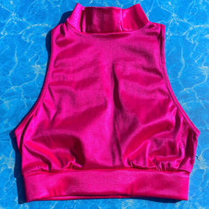 
                
                    Load image into Gallery viewer, Hot Pink Shimmer Mock Neck- 1980&amp;#39;s Deadstock Vintage
                
            